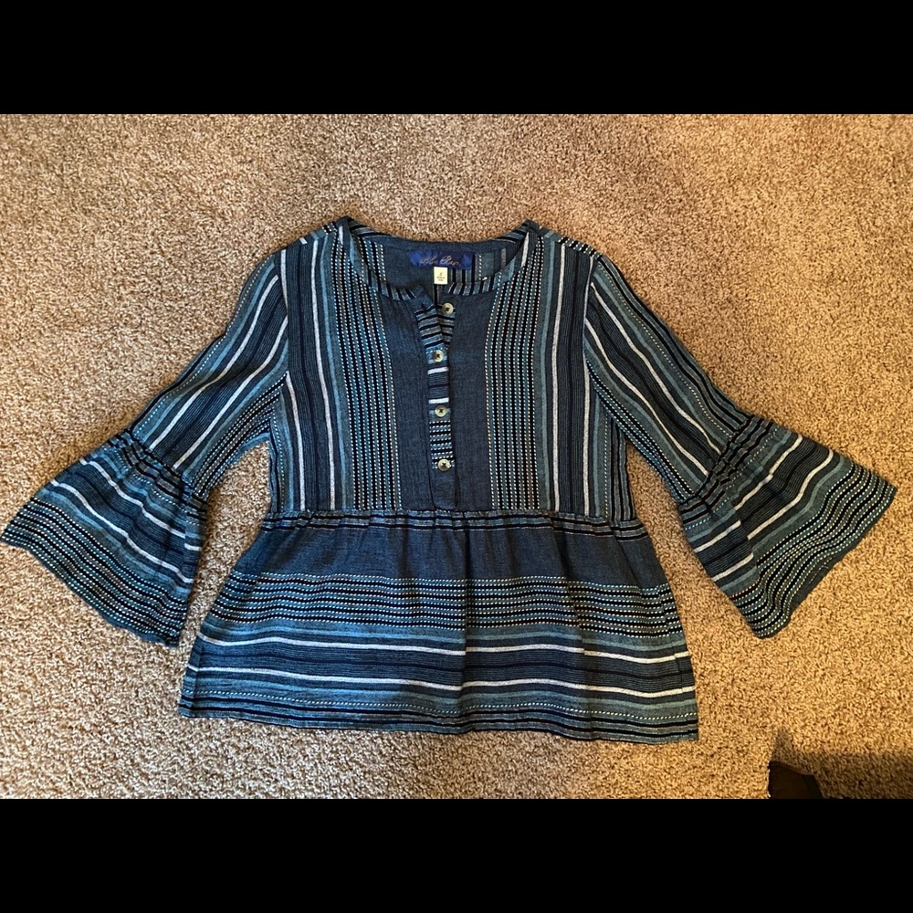 Striped Blue Rain Button Up Top
